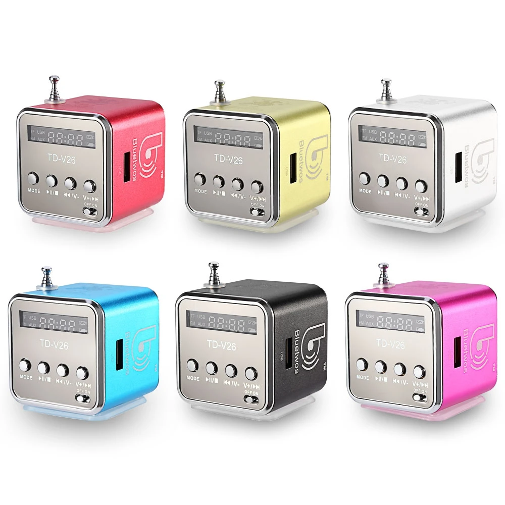 Unique Wheel Pattern Design TD-V26 Mini Digital LCD Sound Speaker Micro SD TF FM Radio Music Stereo for Laptop Mobile Phone MP3