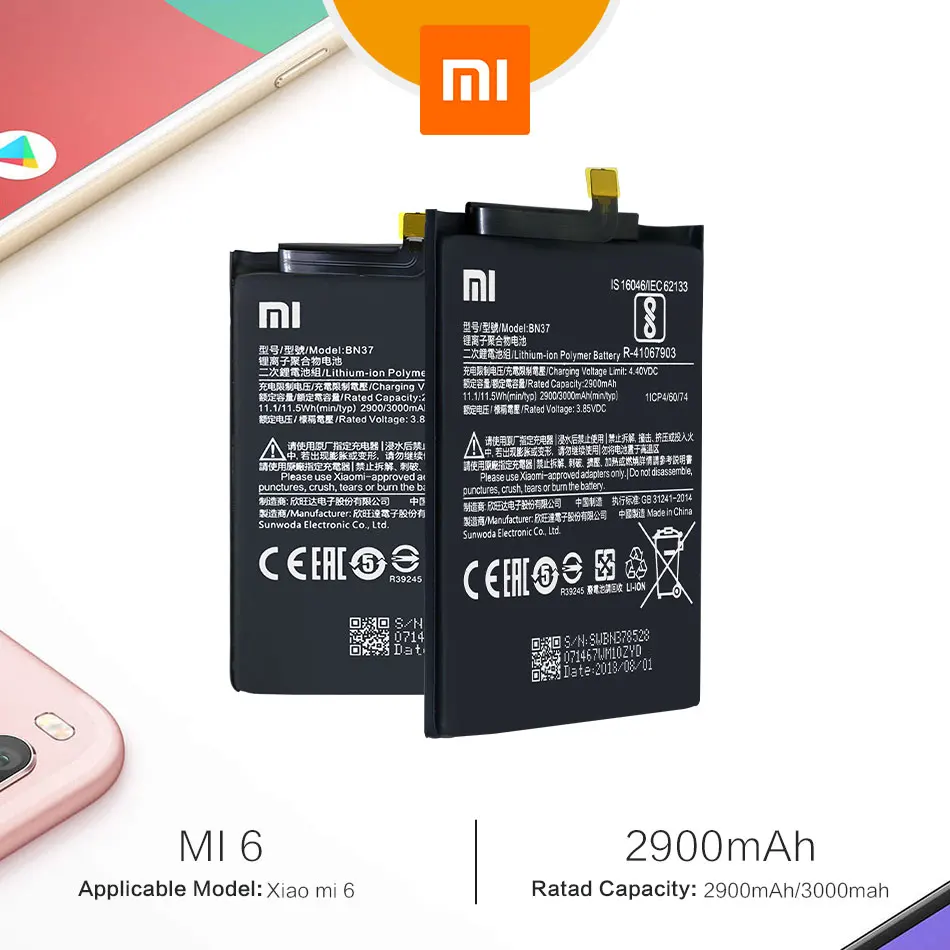 Xiaomi Redmi 6 аккумулятор BN37 3000 мАч для Xiaomi Redmi 6 Redmi6 Redmi 6A высокое качество BN37 Сменный аккумулятор для телефона