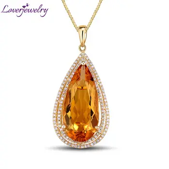 شراءLOVERJEWELRY خمر قلادة الكمثرى 12x26 مللي متر 14Kt الذهب الأصفر الطبيعي الماس سيترين قلادة قلادة تصميم فاخر للنساء