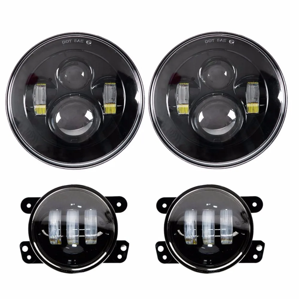

DOT Approved 2x 7" Inch Round moto LED Headlights Lamp Projection + 2x 4" Fog Lights Driving Lamp For Jeep Wrangle Jk