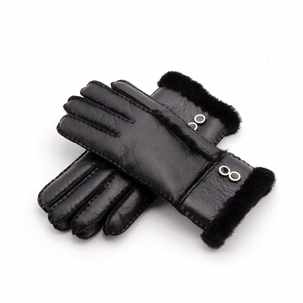Real fur gloves for women Mittens sheepskin Solid Women Woolen Cashmere Winter Glove sheep Fur
