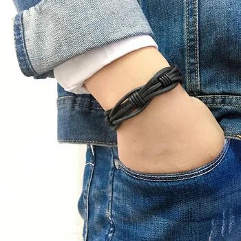 

ZotatBele 6pcs/lot fashion handmade black wrap braided genuine leather bracelet with Hemp rope for women & man SF28