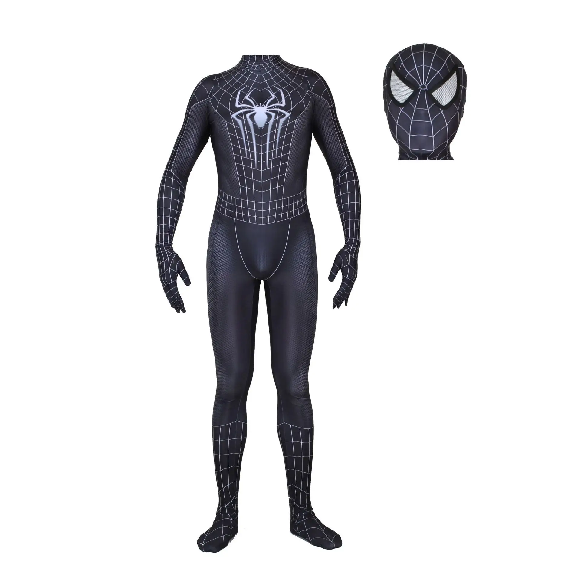 Черный костюм Человека-паука из фильма, маска, костюм супергероя, костюм паука, карнавальный костюм супергероя, человека-паука, костюм на Хэллоуин для мужчин, детей, взрослых мальчиков - Цвет: Removable Mask 1