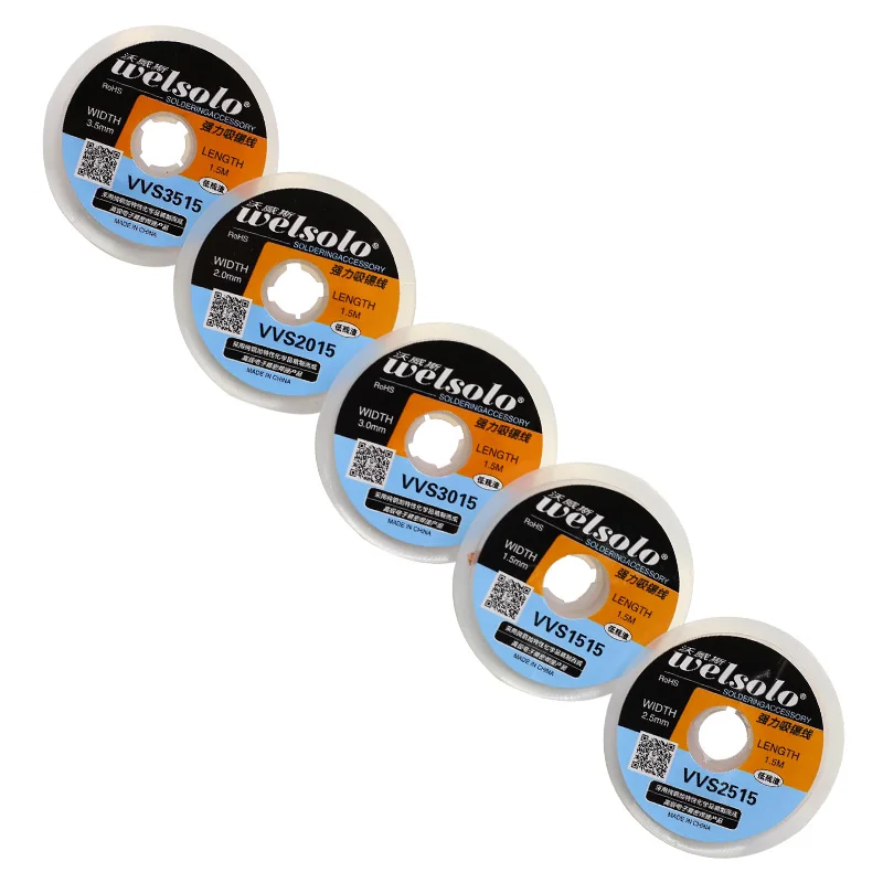 

welsolo 1.5\2\2.5\ 3\3.5mm Width 1.5M Length Desoldering Braid Welding Solder Remover Wick Wire Lead Cord Flux BGA Repair Tool