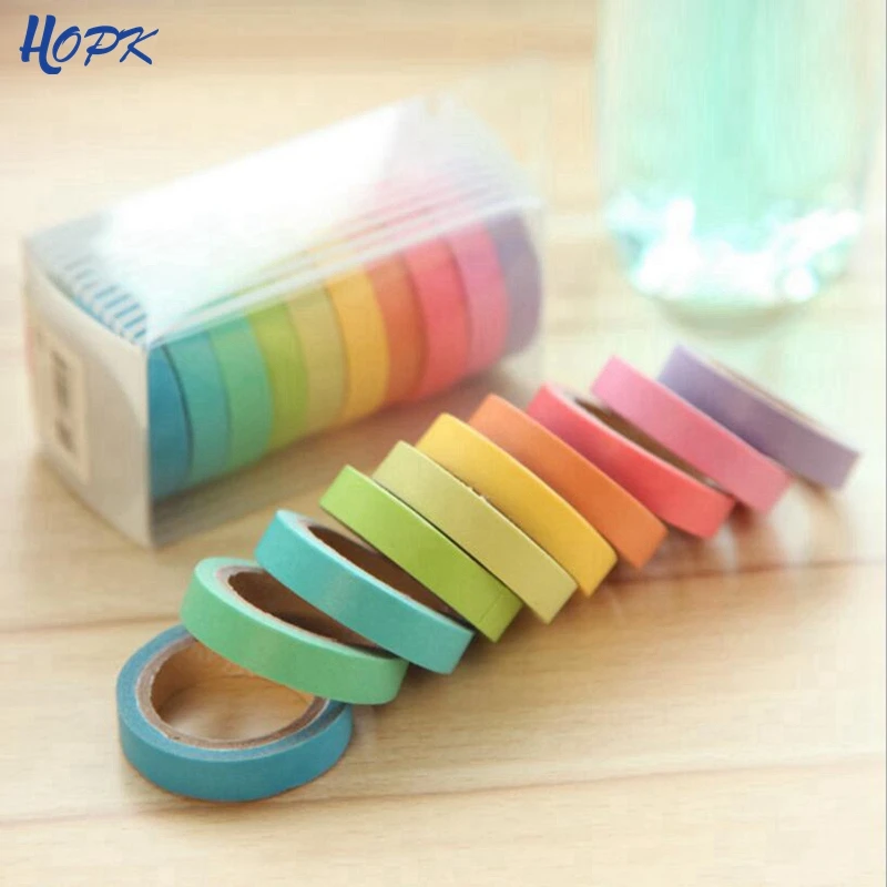 

10 color Macarons masking tape set Rainbow decoration washi tapes for Scrapbooking Stationery Stickers Kawaii School supplies