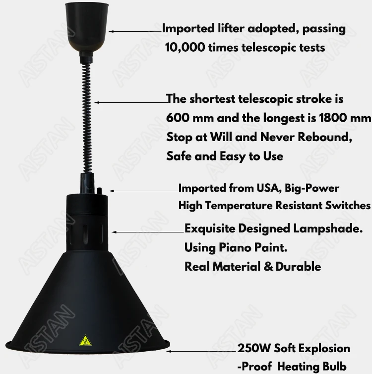 O175 250W Electric Retractable Cord Food Heating Ceiling Lamp/ Food Warming Pendent Hanging light