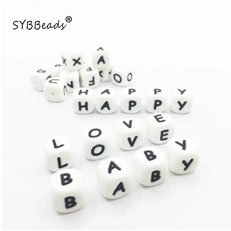 

SYBBeads 100Pcs/lot Alphabet Letter Beads Baby Teether Silicone Teething Beads For Necklace English Beads Pacifier Chain