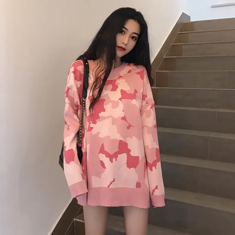 Winter Women Pullover Sweaters 2018 New Round Neck Knitted Sweater Camouflage Loose Tops Female Knit Sweater Pullover Autumn 558 Winter Women Pullover Sweaters 2018 New Round Neck Knitted Sweater Camouflage Loose Tops Female Knit Sweater Pullover Autumn 558