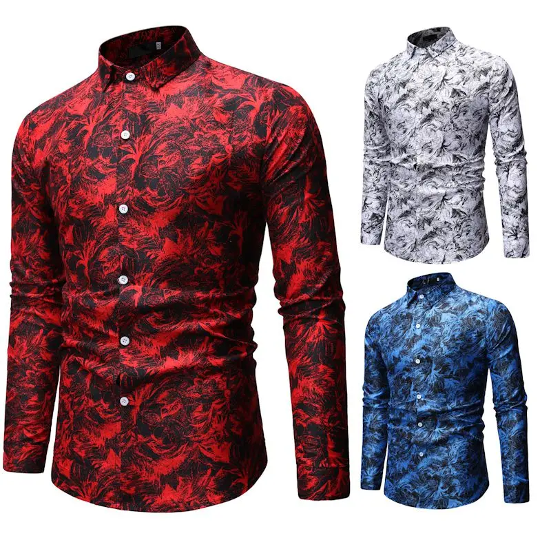 Рубашка мужская 2019 новая брендовая одежда гавайская рубашка классическая 3D Красная рубашка с принтом Мужская свободная Модная