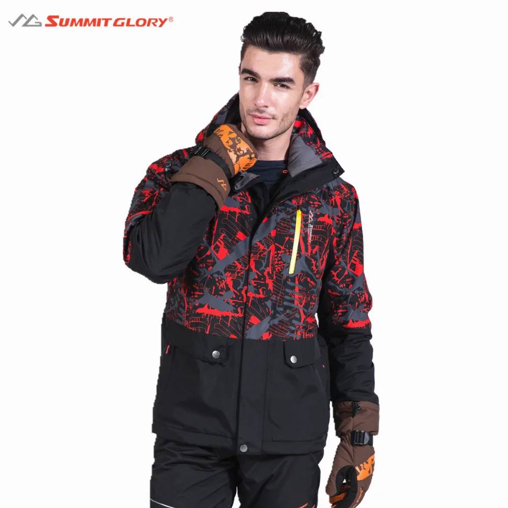 

Men's Print Skiing Jackets Summit Glorly Waterproof Windproof Outdoor Hooded Jackets Winter Sportswear Clothing 2017 New Arrival