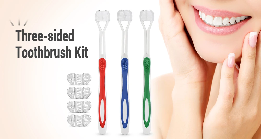 3PCS Three-sided Toothbrushes with 4PCS Replaceable Brush Heads