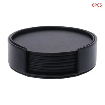 

6pcs/set Leather Round Coffee Mug Drink Coasters Placemat Table Cup Mat Pad Cushion Holder Insulation Kitchen Tableware #404
