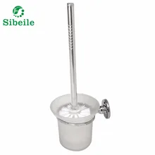 SBLE Нержавеющая Сталь Настенный Набор ершиков для туалета с стакан из закаленного стекла держатель атласный никель держатель туалетной щетки