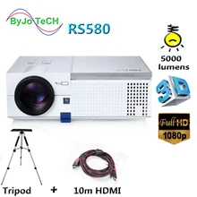 ByJoTeCH RS580 Full HD 1080P LED projector 5000 lumens Built-in Double HIFI speakers 3D Proyector With 10m HDMI Tripod