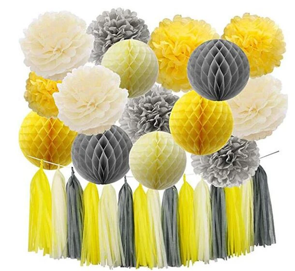 yellow and grey baby shower decorations