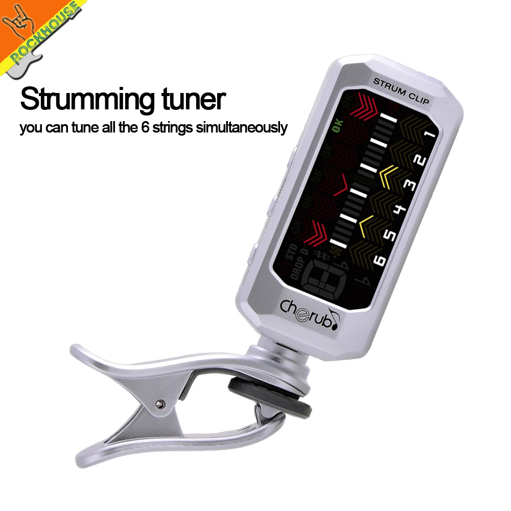 

Cherub Strum Tuner Clip-on guitar tuner Tunning the 6 Strings simultaneously Rechargeable lithium battery Copy PolyTune