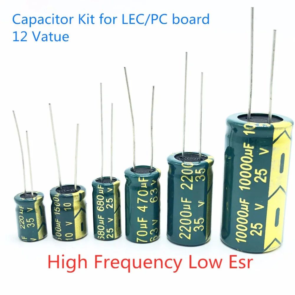 120 шт./лот 4V 6,3 V 10V 16V 35V 1000 мкФ 2200 мкФ 3300 мкФ 470 мкФ 680uf Алюминиевый электролитический конденсатор, алюминиевая крышка, комплект для ЖК-дисплей материнская плата компьютера