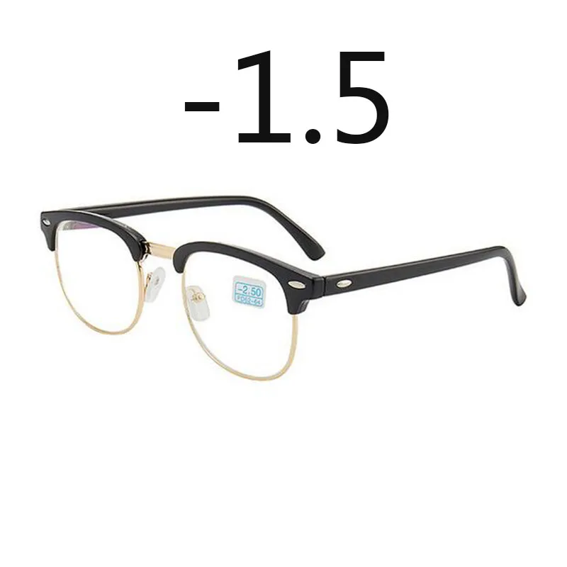 0,5-1-1,5-2-2,5-3-3,5-4 заклепки очки для близорукости с градусом женские мужские короткие-очки для коррекции зрения черная оправа зеленая пленка с покрытием - Цвет оправы: bright gold -1.5