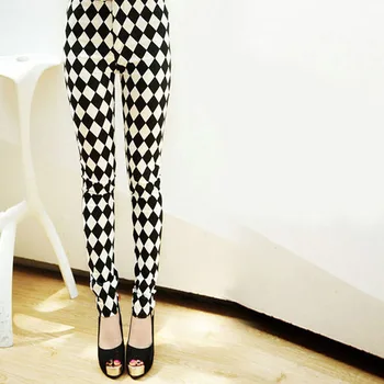 

Fashion 2017 Mode Vrouw Breien Melk Zijde Houndstooth Bars Hoge Elastische Leggings Enkellange Broek Vrouw Leggings JH668176
