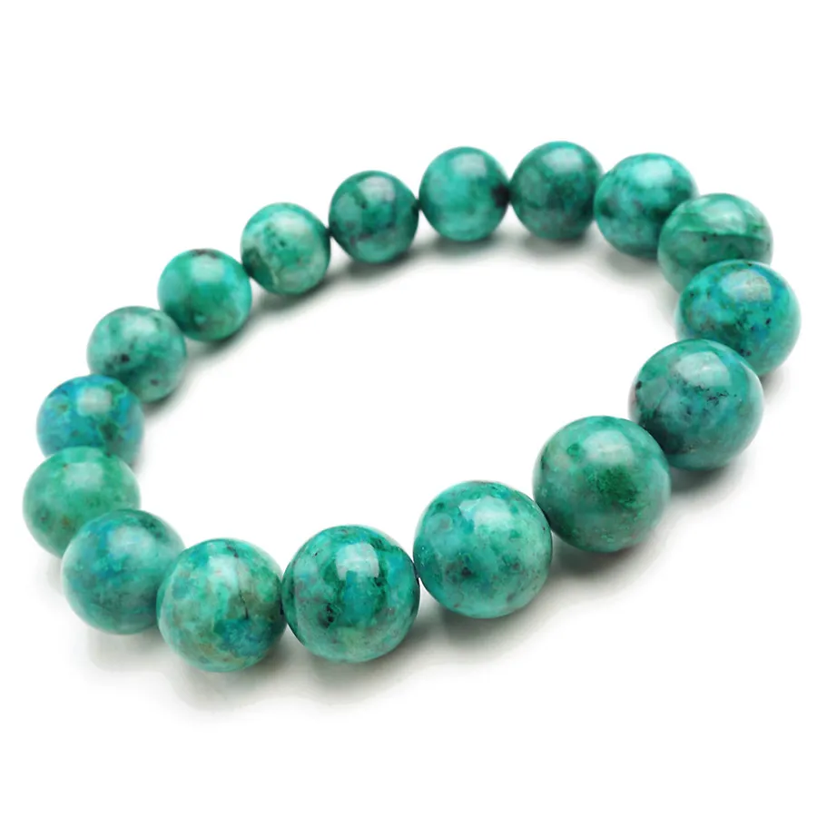 Fashion Stretch Charm Bracelets For Women Femme Genuine Green Natural Chrysocolla Malachite Round Bead Bracelet Just One | Украшения и