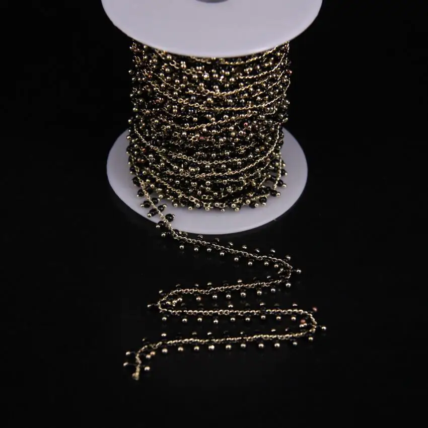 

5Meter,2mm,Black Cube Beads Link Brass Wire Wrapped Chain DIY Necklace,Glass Cube beads Rosary Chain Jewelry Findings