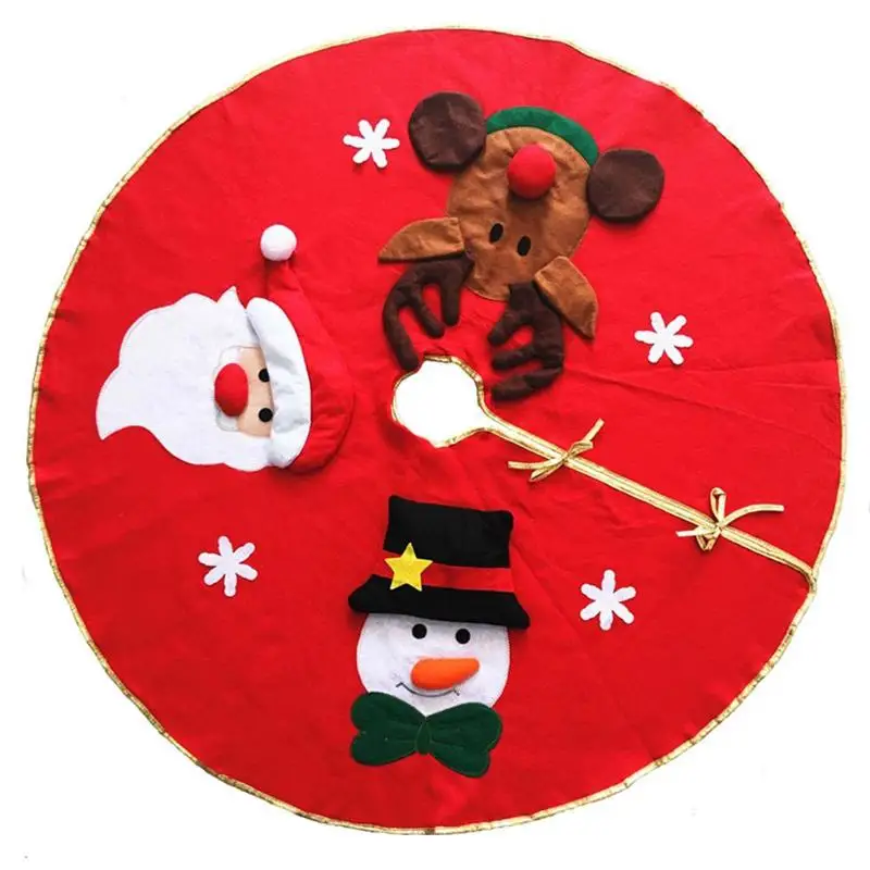 

100cm Red Christmas Tree Skirt Xmas Party Delicate Embroidery Home Decoration Cute Surround Santa Design Ornament Carpet