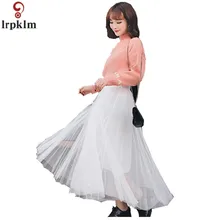 Юбка из тюля для женщин плиссированная летняя юбка женская одежда модная свободная плиссированная юбка Бисероплетение художественная сетка макси юбка CH132