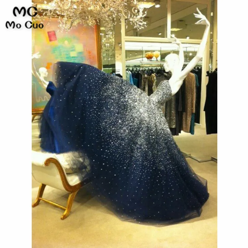 

Ball Gown Elegant Evening dresses Long with Beaded Sweetheart Tulle Navy Blue dress for graduation Women's Formal Evening Dress