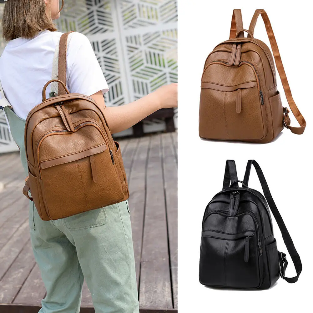 

2019 Popular Female Backpack Casual Women Bag Fashion Soft Pu Leather Student Rucksack Classic Bag Black Brown