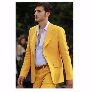 

Custom Yellow New Arrival Groomsmen Notch Lapel Groom Tuxedos Yellow Mens Suits Wedding Best Man (Jacket+Pants) B749