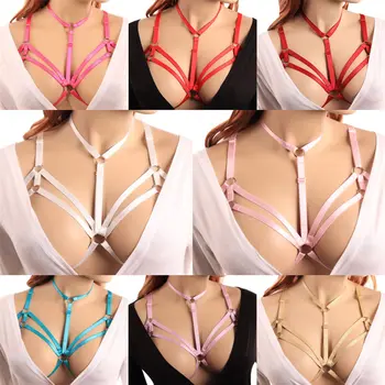 

Pink Harness Lingerie Cage Bras Elastic Bondage underwear Adjust Strappy Tops Open Bustier Goth Harajuku Garter Belt Rave Wear