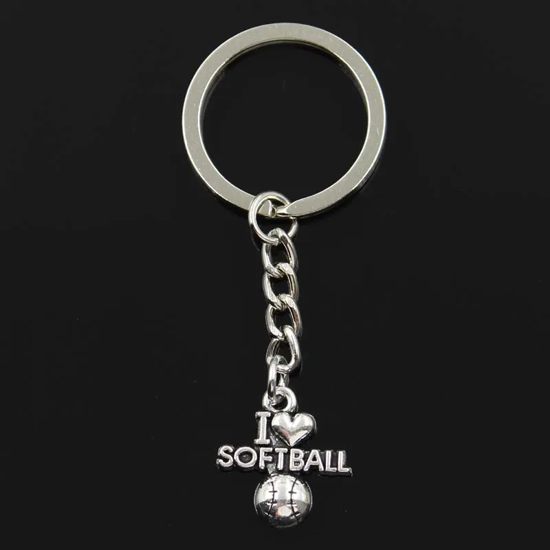 Мода I Love Softball 21x19 мм подвеска 30 брелок металлическая цепочка серебряный цвет