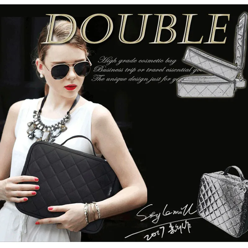 التجميل حقيبة MS سعة كبيرة مزدوجة طبقة حقائب مكياج المنظم سفر التجميل متعددة الوظائف سعة كبيرة التجميل حالة