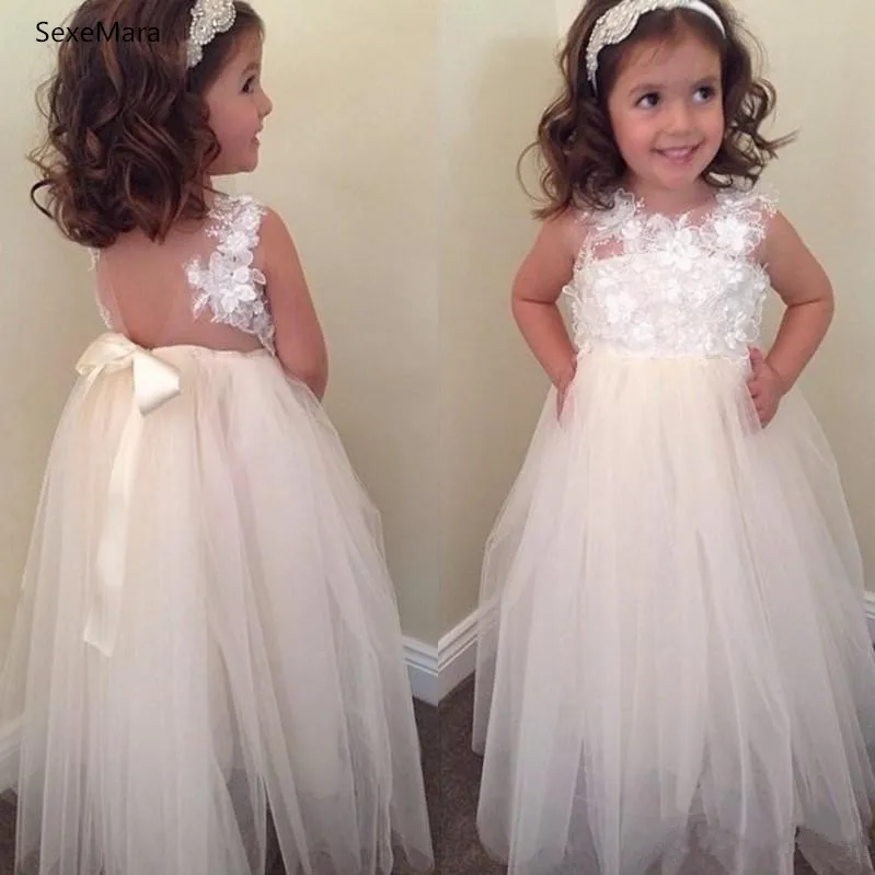 

Lovely Princess Dress with 3D Floral Appliques V-Back Ribbon Tulle Flower Girl Dress For Special Occasion Customized Girls Dress