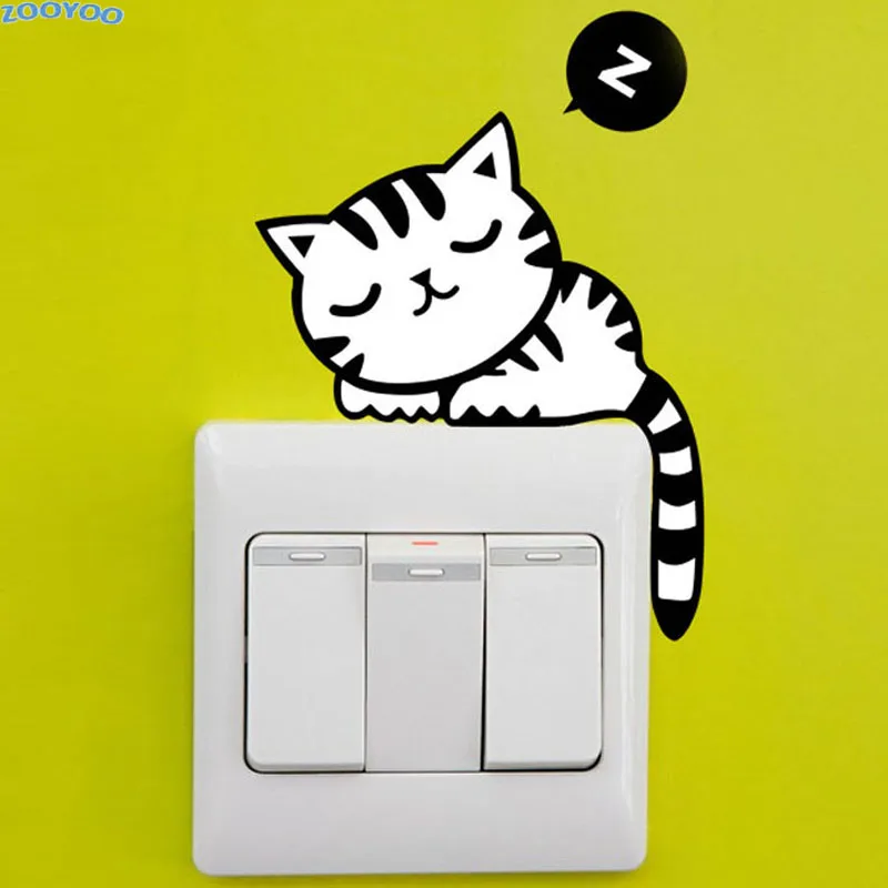 

ZOOYOO Cute Lovely Black Cat Sleep Socket Switch Wall Sticker Cartoon Removable Vinyl Decal Home Decor Decal Sticker On The Wall