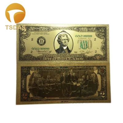 Золотые украшения американская золотая банкнота 2 доллара цветная Золотая фольга банкнота Модные металлические поделки 10 шт./лот - Цвет: 2 dollar