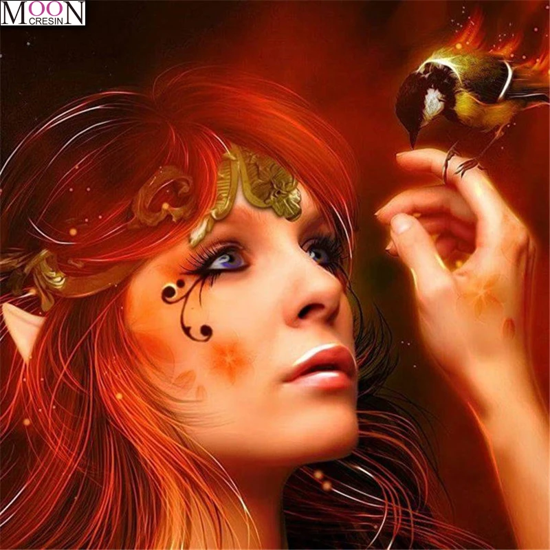 

MOONCRESIN 5D DIY Diamond Embroidery Red Hair Diamond Painting Cross Stitch Full Square Rhinestones Mosaic Decoration Landscapes