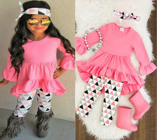 3 шт. детские леггинсы с длинным рукавом и треугольным принтом|winter clothing|kids baby girlkids