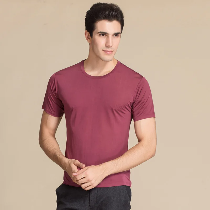 100% PURE Silk Top Grade T-shirt Short Sleeved Middle-aged Men's Knitting Big Size Sweater | Мужская одежда