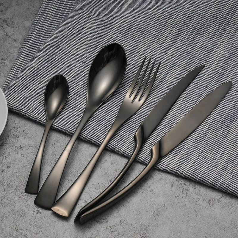 Luxury Black Cutlery Set Stainless Steel Western Food Tableware Sets Fork Steak Knife TeaSpoon Dinner Dinnerware 4pcs/ 5pcs | Дом и сад