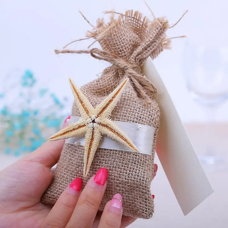 

Rustic Small Natural Burlap starfish Linen Favor Bags Jute Hessian Wedding Gift Bags Pouch Candy Bags F20173339