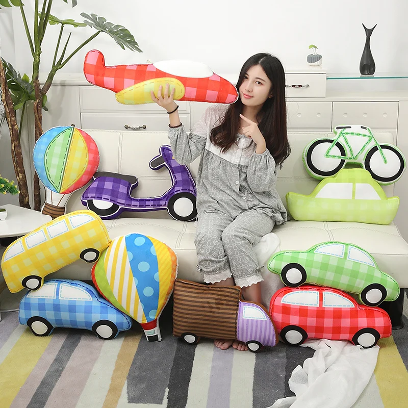 

Candice guo plush toy cartoon car plane Hot Air Balloon Bicycle bike bus boat pillow cushion christmas present birthday gift 1pc