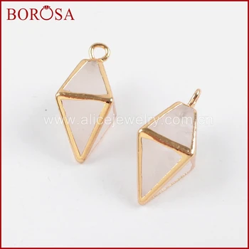 

BOROSA 15pcs Gold Color Multi-kind Stone Faceted Pendant Wholesale Natural Tiny Stones Necklaces Pendants Jewelry WX1000