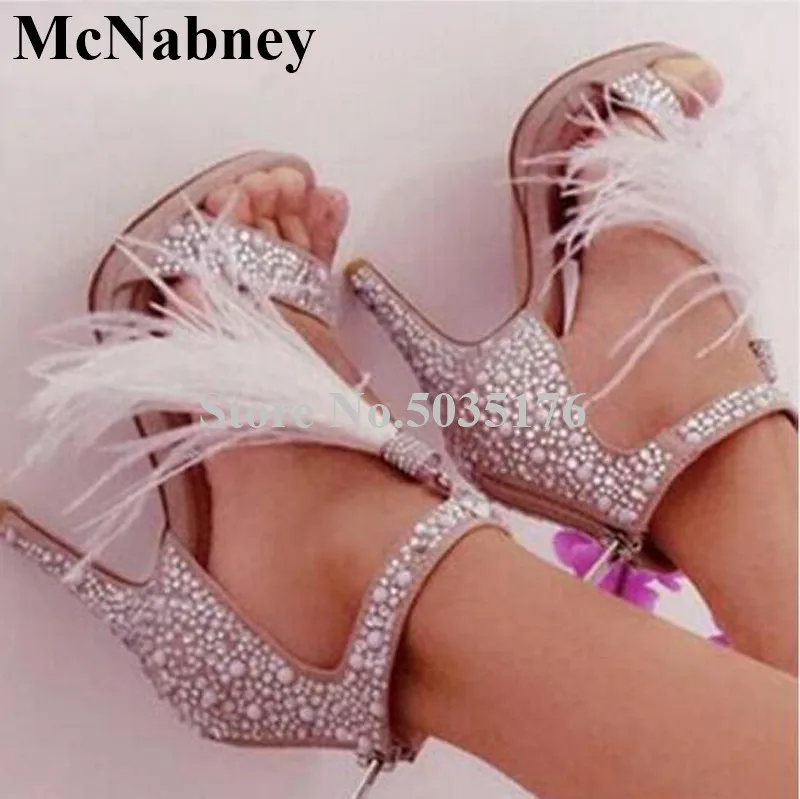 

2019 European Fashion Fringe Rhinestone Bling Peep Toe High Platform Sandals Zip High Stiletto Heel Sandals Dress Women Shoes