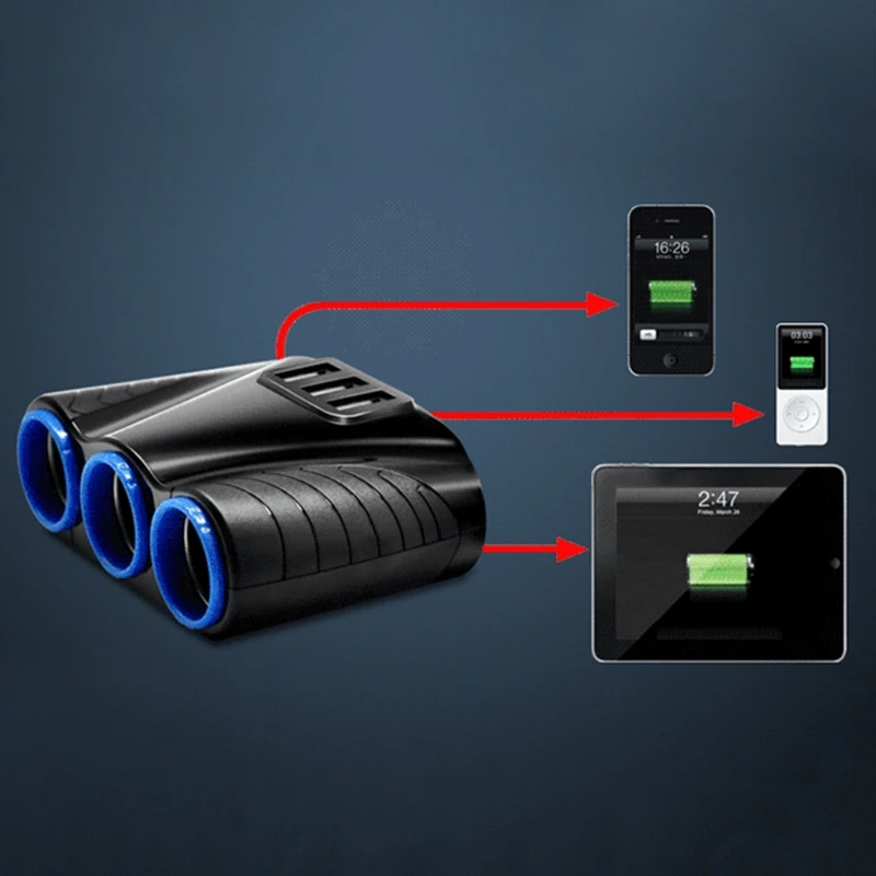 3.1A ثلاثة USB شاحن سيارة 3 ولاعة السجائر مآخذ محول للهاتف نظام GPS مزود بمسجل فيديو رقمي 12 v/24 v