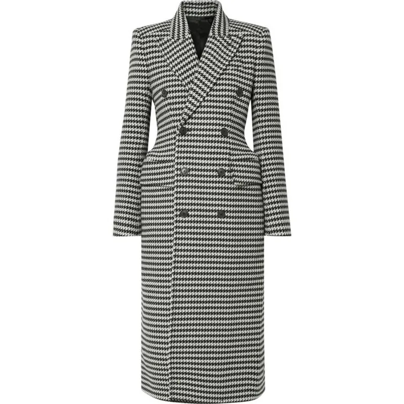 100 wool coat women long maxi coat winter houndstooth plaid Wool