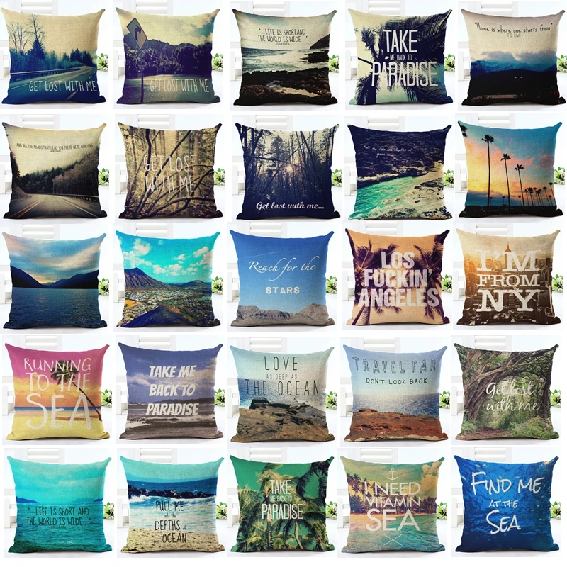 

Maiyubo Sea Tree Cushion Cover Cotton Linen Letter Decorative Chair Pillowcase Square Car Waist Pillow Cover Home Textile PC443