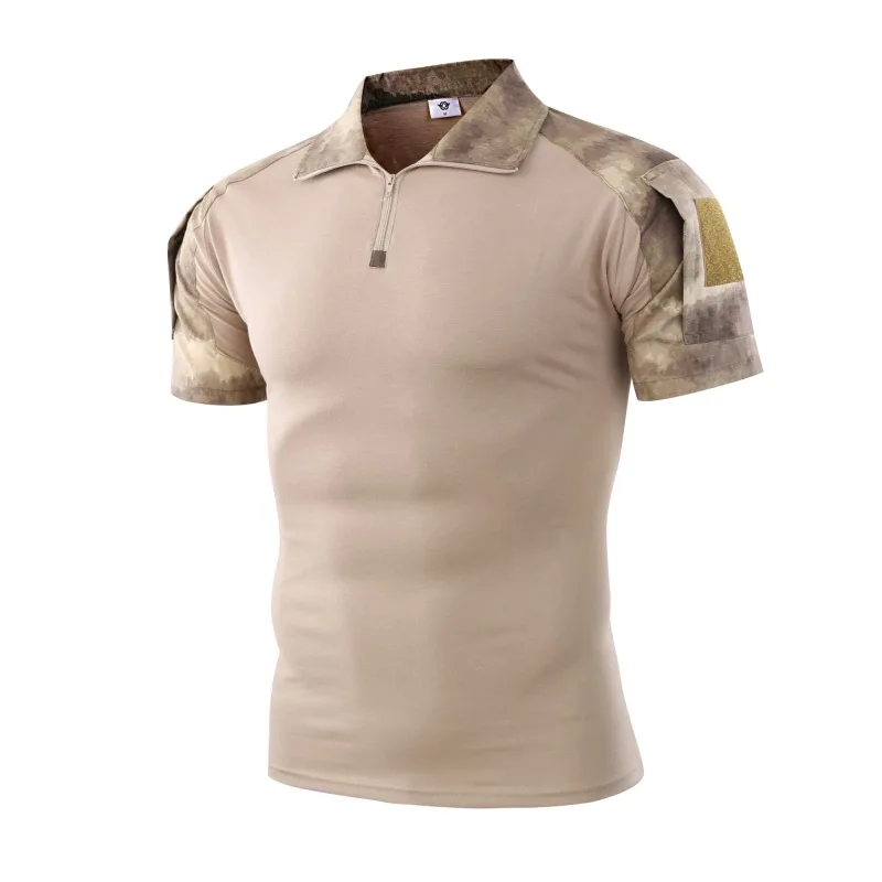 Тактическая Военная рубашка Боевая с коротким рукавом облегающая камуфляжная рубашка на молнии подходит для охоты на открытом воздухе CS тренировочная походная - Цвет: 8