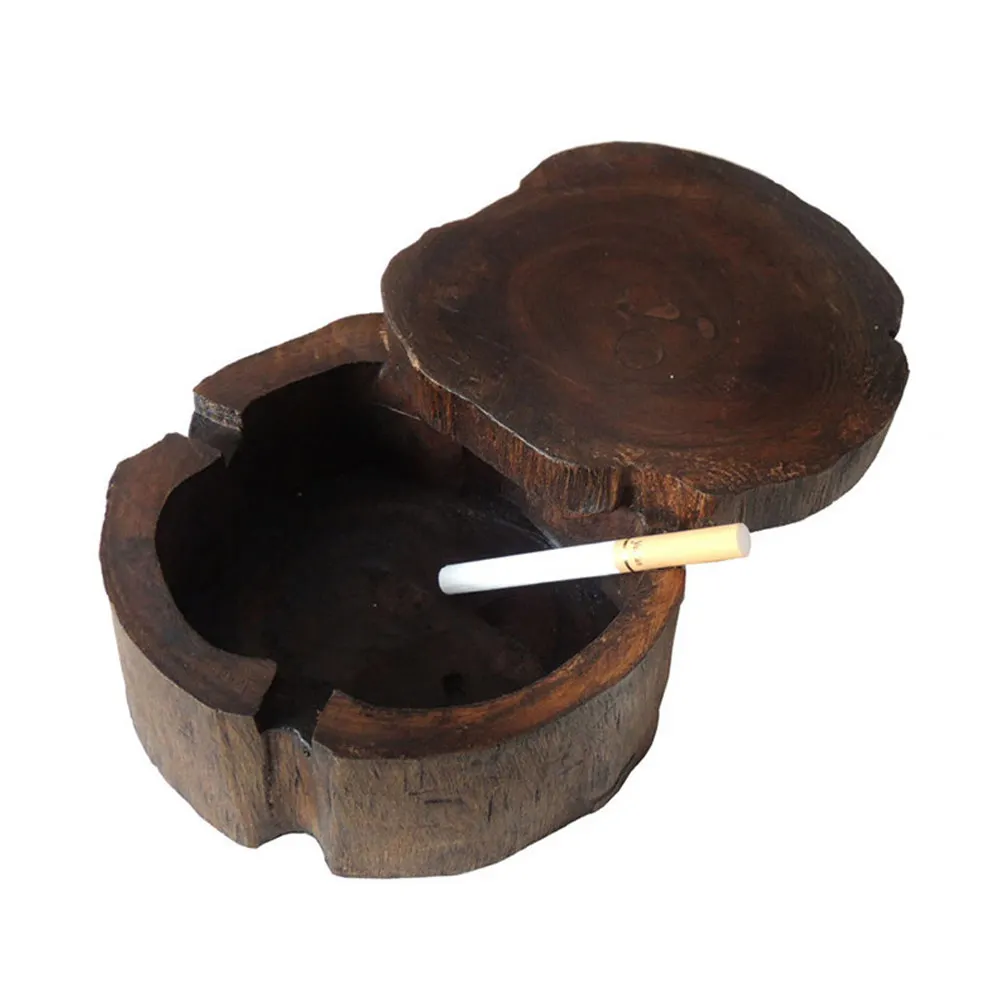 

Solid Wood Cigarette Ashtray with 360 Spinning Lid 3 Cigarettes Holders Eco-Friendly Table Decoration Smoking Ash Tray Case