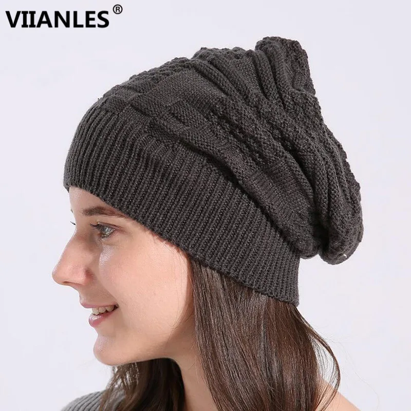 VIIANLES шапка в стиле хип-хоп, вязаная шапка унисекс, Зимняя шерстяная шапка Skullies, Женская и мужская повседневная шапка со складками, шапка Gorros, Шапка хорошего качества